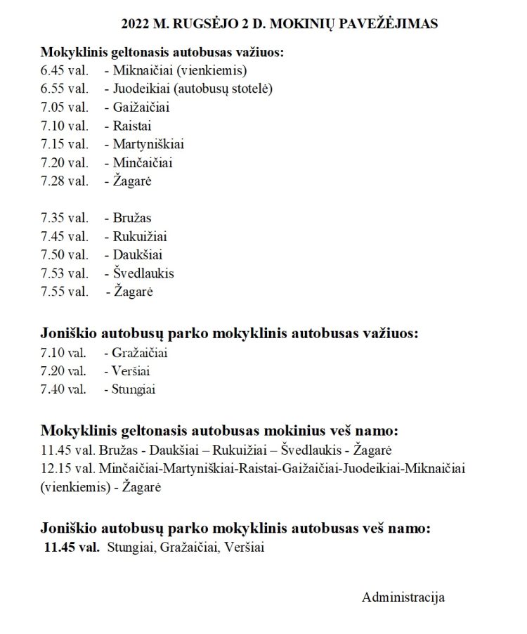 Rugsėjo 2 d. pavežėjai