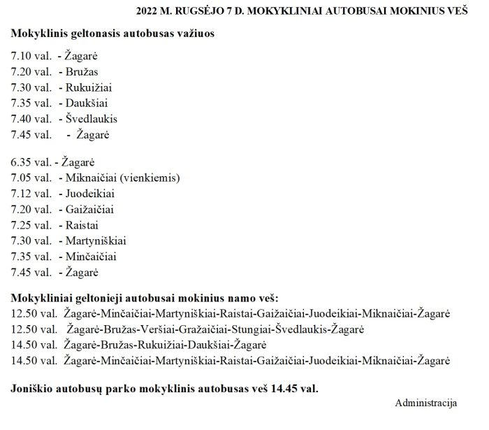 rugsėjo 7 d. autobusų grafikas