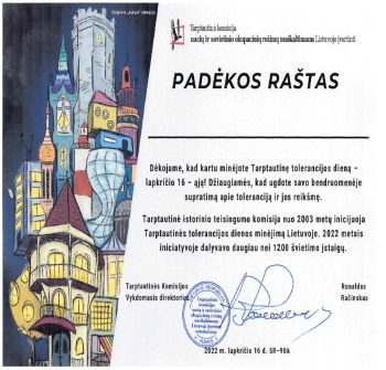 Tolerancijos padėka