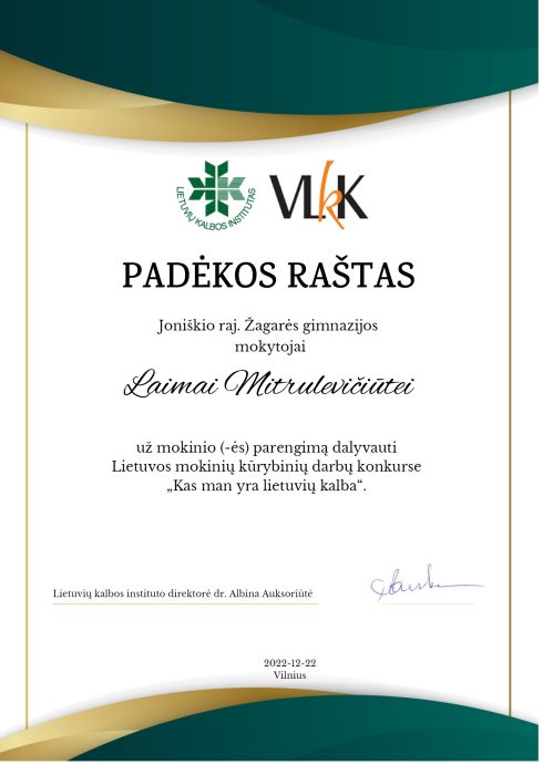 Padėka L. Mitrulevičiūtei
